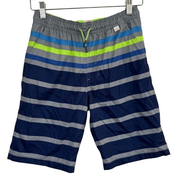 Blue + Gray Striped Cat & Jack Swimsuit Swim Shorts Mesh Lining Size Large 12/14 - Picture 1 of 6
